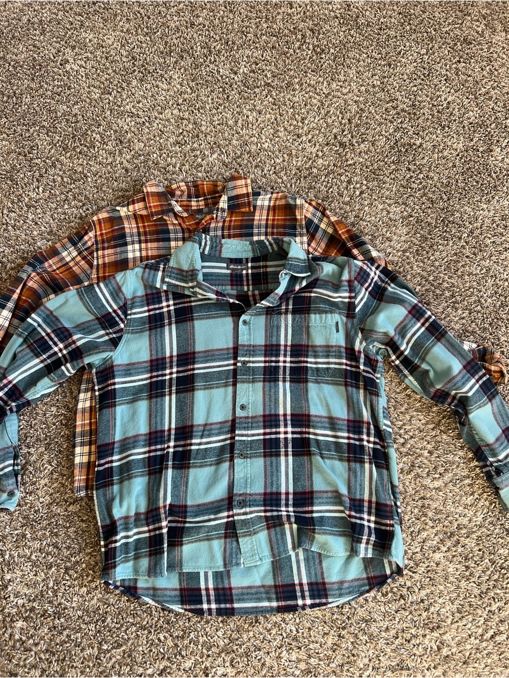 Eddie Bauer Men’s Plaid Button-Down Shirt - Light Blue & Navy